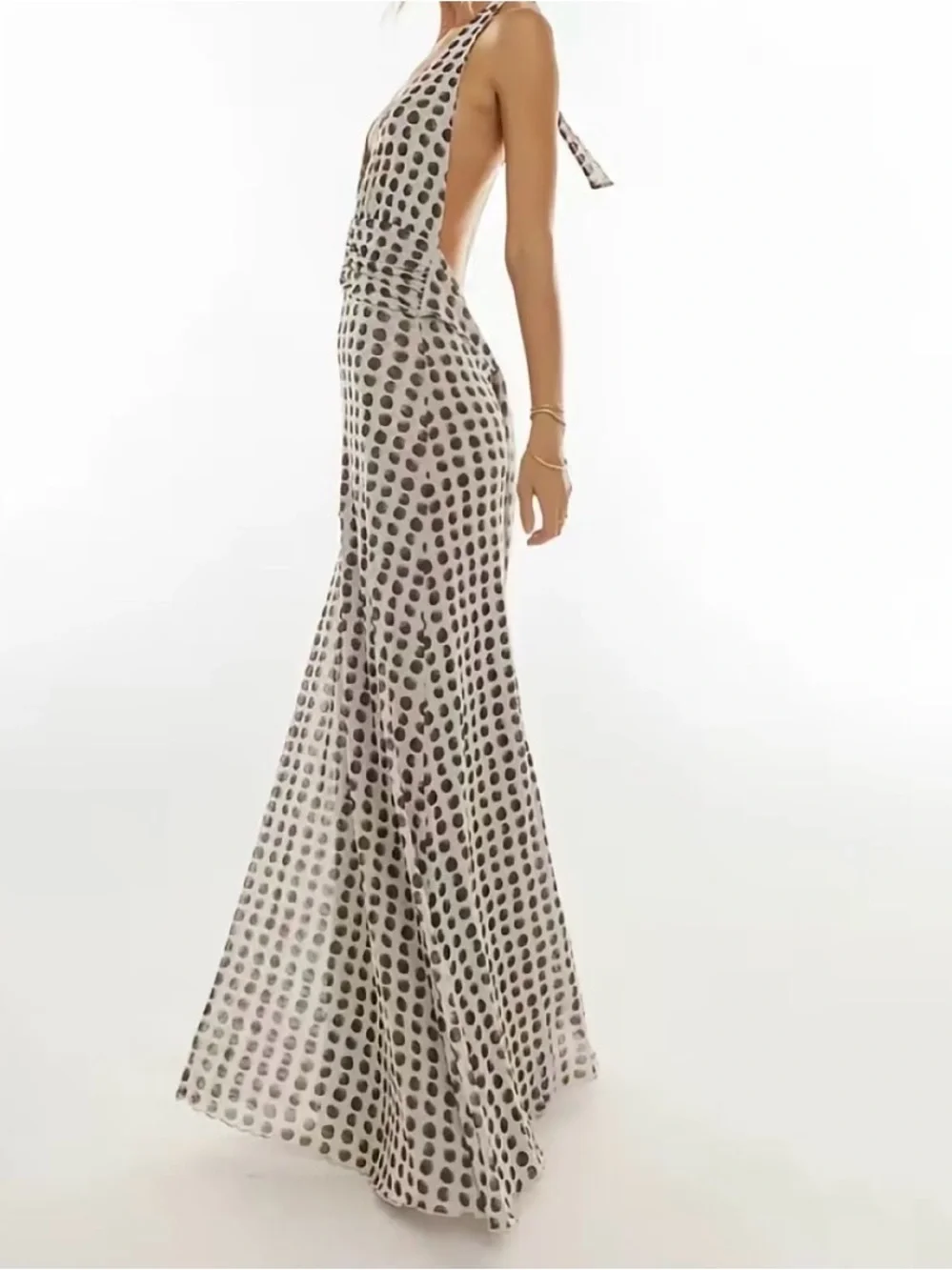 Viral TikTok Polka Dot Halter Maxi Dress M - Picture 3 of 10